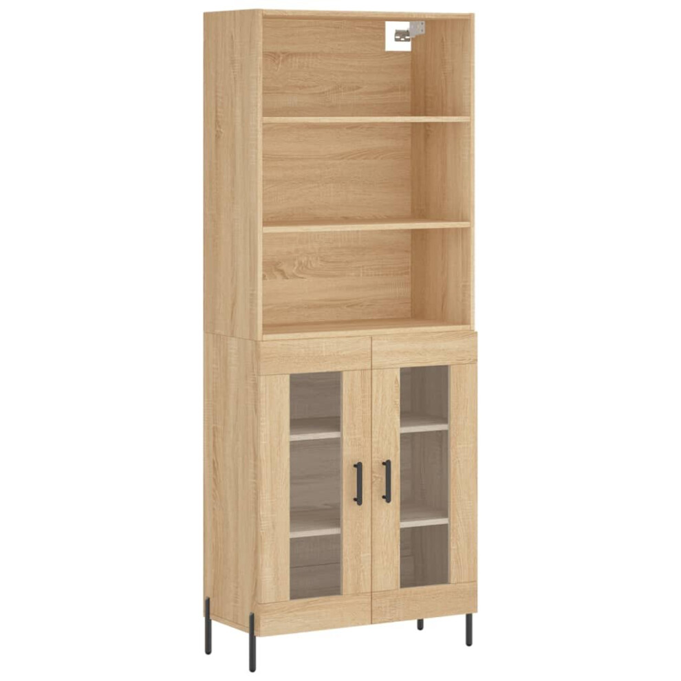 (sonoma oak, 2 glass doors) vidaXL Highboard Sideboard Storage Cabinet High Gloss White Engineered Wood