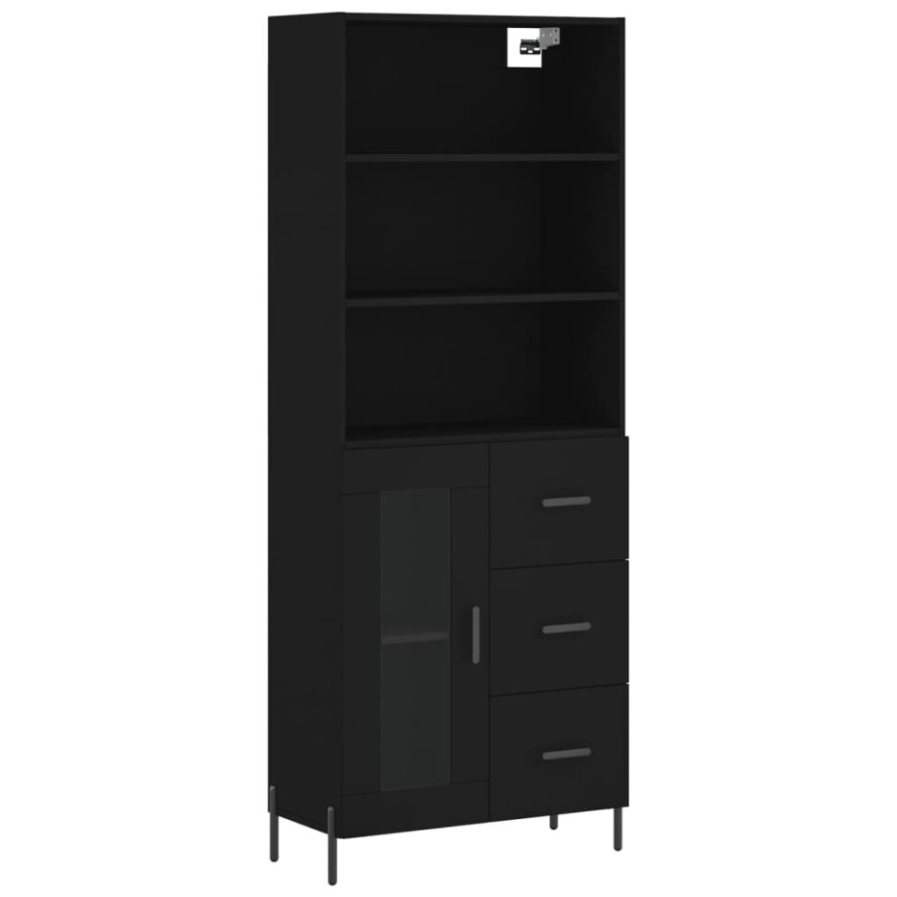 Vidaxl (Black, 1 Glass Door 3 Drawers) Highboard Sideboard Storage Cabinet Home Side Cabinet Engineered Wood