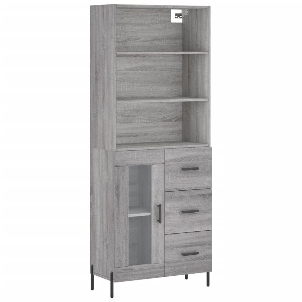 (grey sonoma, 1 glass door 3 drawers) vidaXL Highboard Sideboard Storage Cabinet High Gloss White Engineered Wood