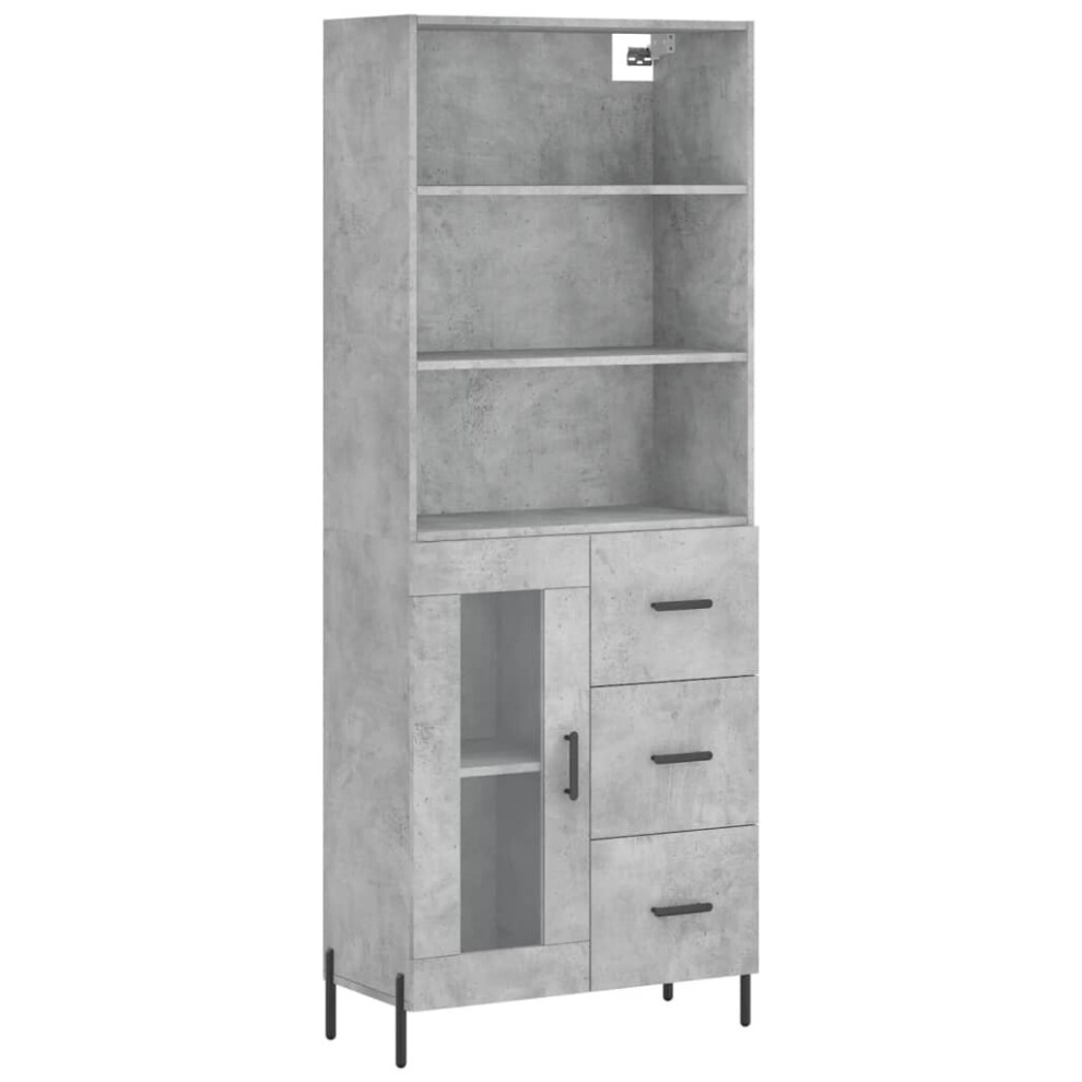 Vidaxl (Concrete Grey, 1 Glass Door 3 Drawers) Highboard Sideboard Storage Cabinet Home Side Cabinet Engineered Wood