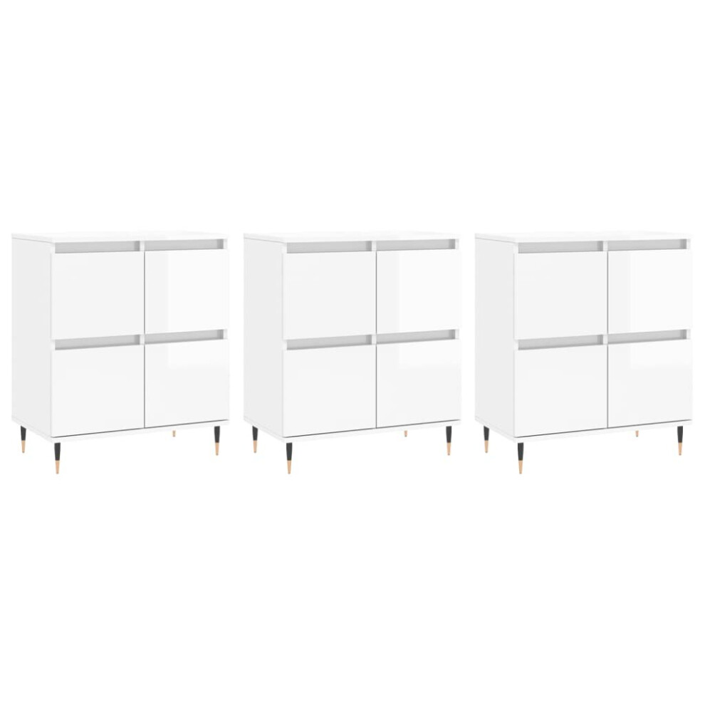 (high gloss white, 3 pcs) vidaXL Sideboard Storage Cupboard Side Cabinets 3 pcs White Engineered Wood