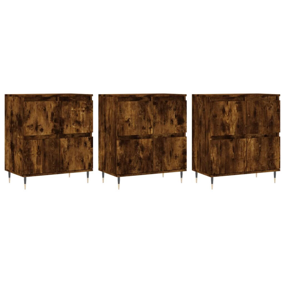 Vidaxl (Smoked Oak, 3 Pcs) Sideboard Storage Cupboard Side Cabinets 3 Pcs White Engineered Wood