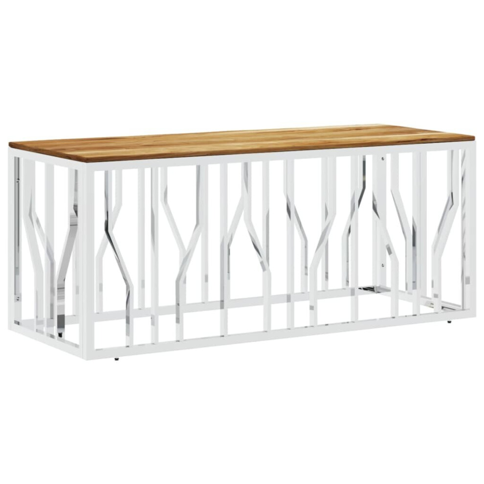 Vidaxl Coffee Table Side Table Silver Stainless Steel And Solid Wood Acacia