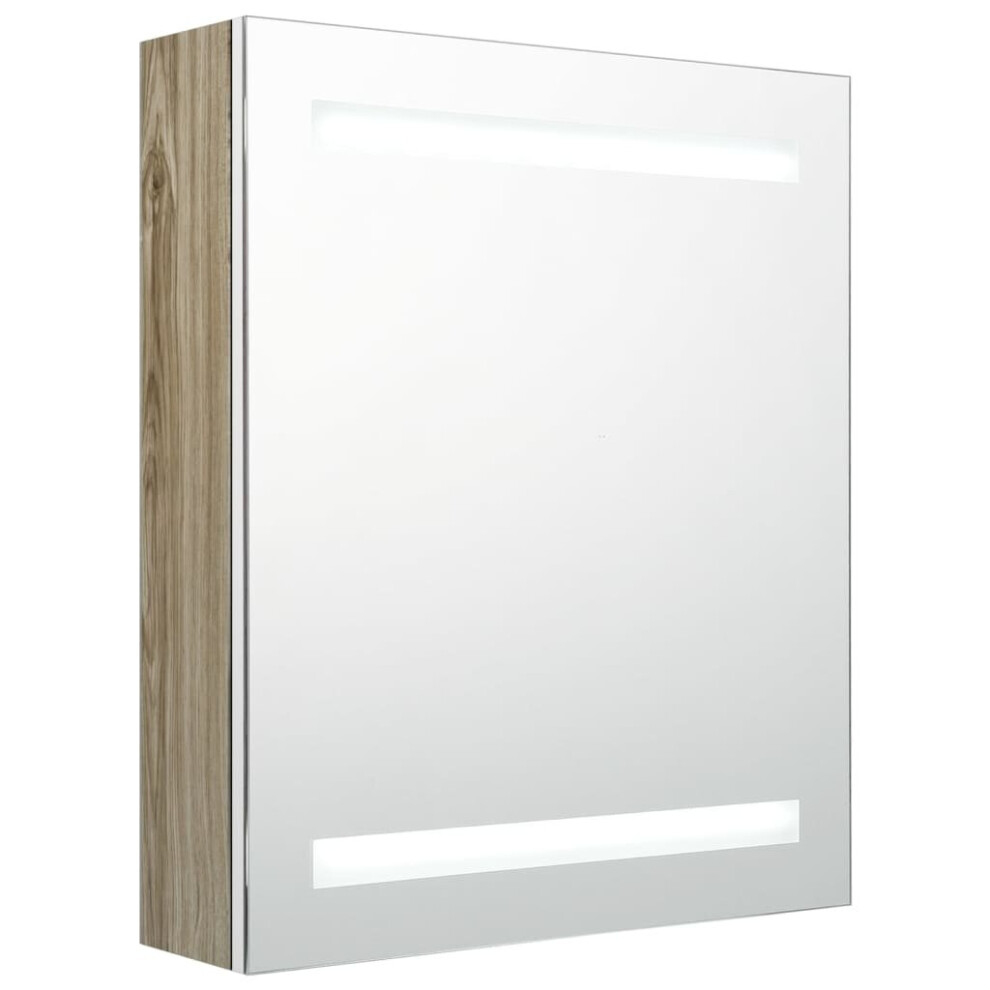 Vidaxl (White And Oak) Led Bathroom Mirror Cabinet Washroom Wall Cabinet Storage Vanity Unit