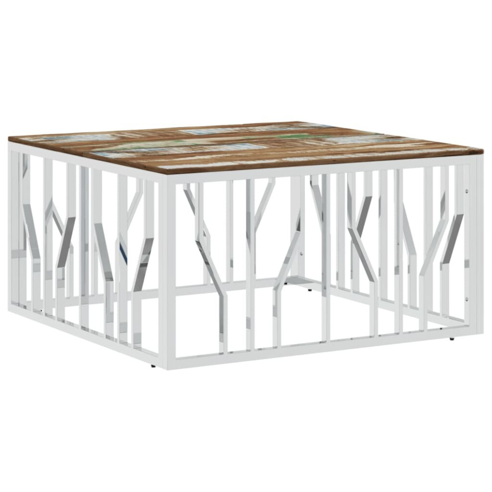 vidaXL Coffee Table Side Table Silver Stainless Steel and Solid Wood Reclaimed