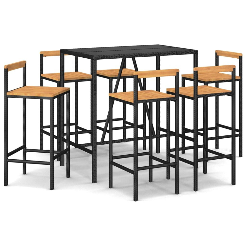 Vidaxl (Black, 110 Cm Table Length/ 7 Piece) Garden Bar Set Bar Table And Chair Poly Rattan And Solid Wood Acacia
