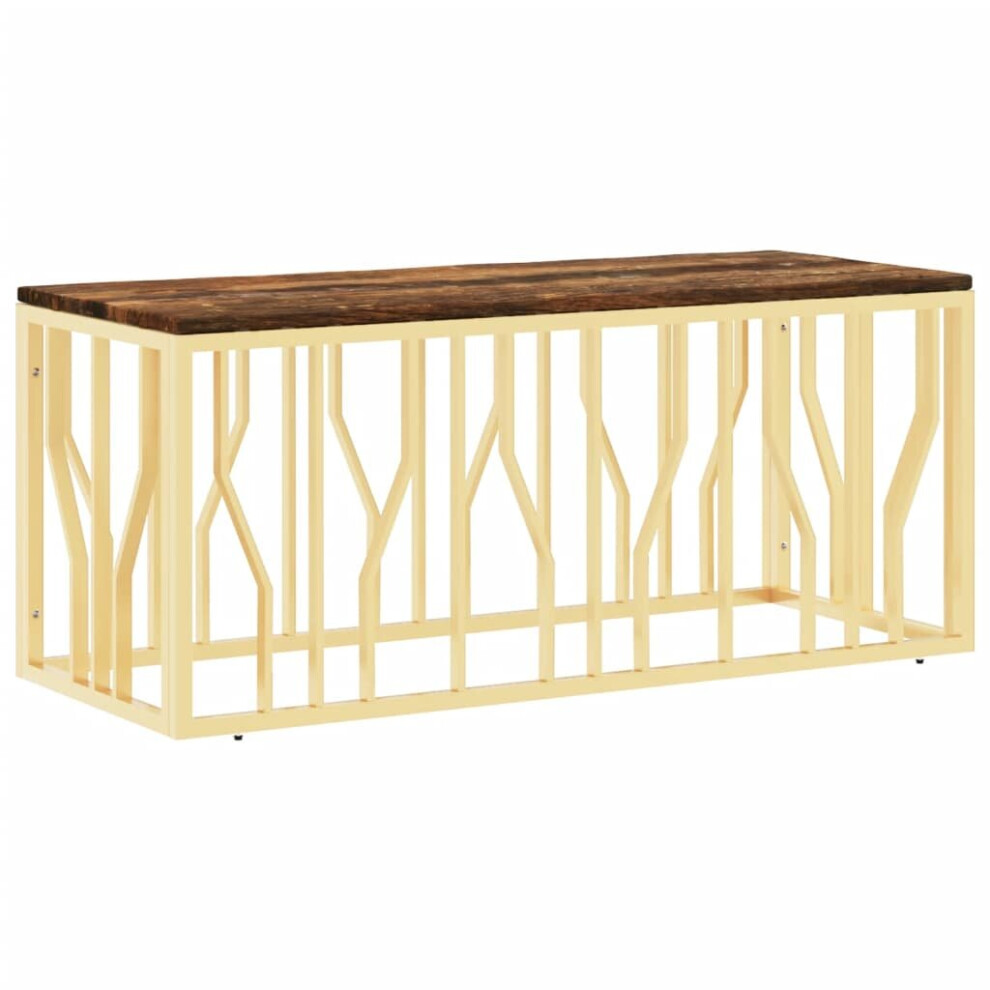 vidaXL Coffee Table Side Table Gold Stainless Steel and Solid Wood Reclaimed