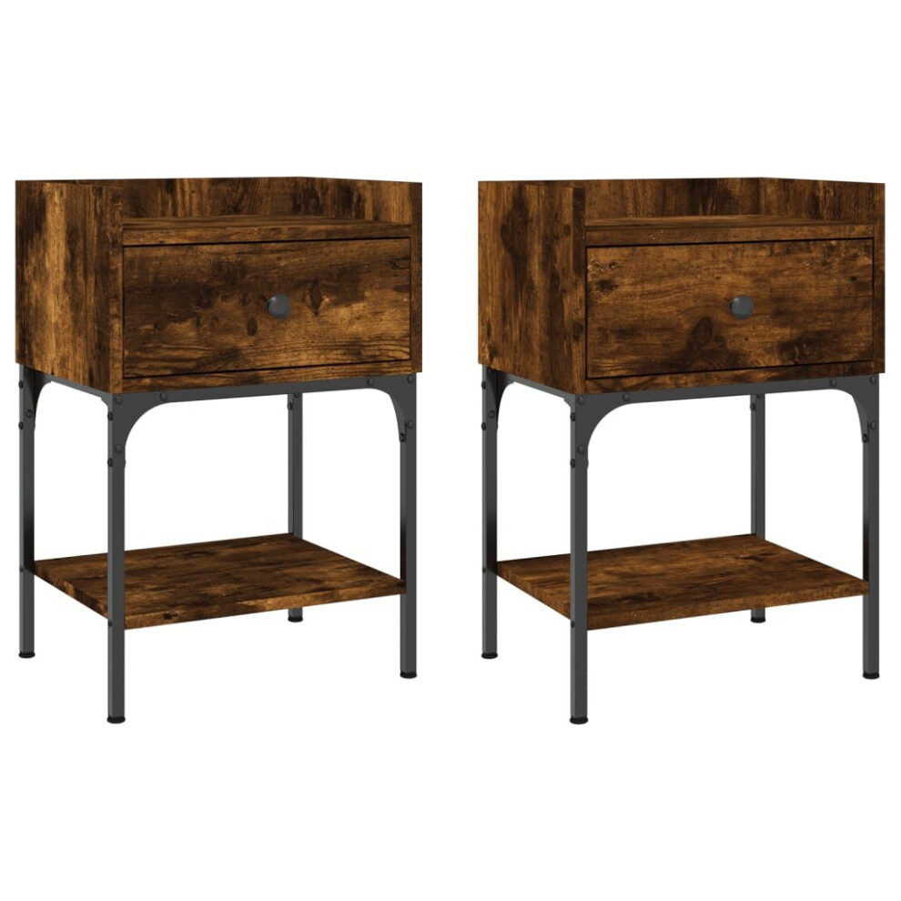 vidaXL Bedside Tables Side Table Nightstand 2 pcs Smoked Oak Engineered Wood