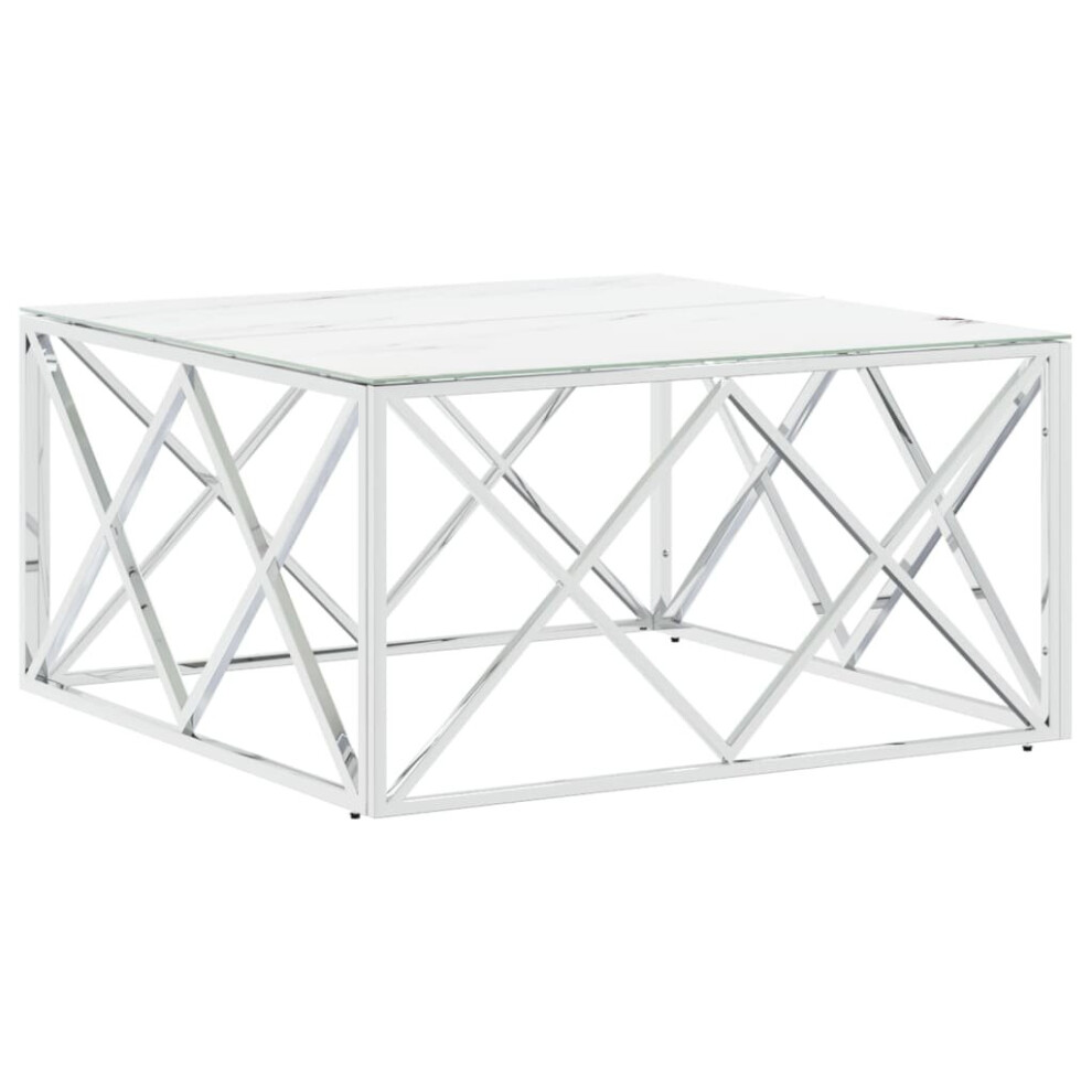 vidaXL Coffee Table Side Table End Table Silver Stainless Steel and Glass