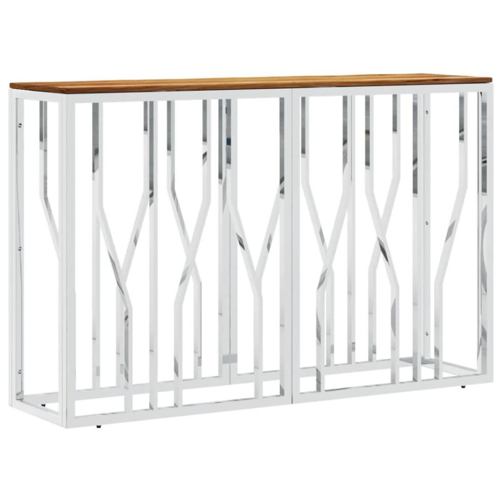 vidaXL Console Table Side Table Silver Stainless Steel and Solid Wood Acacia