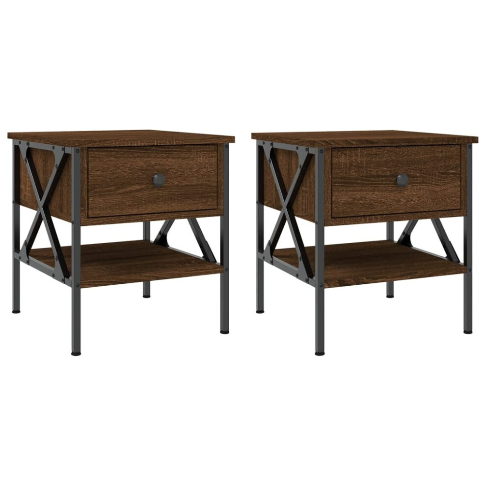 vidaXL Bedside Tables Side Table Nightstand 2 pcs Brown Oak Engineered Wood