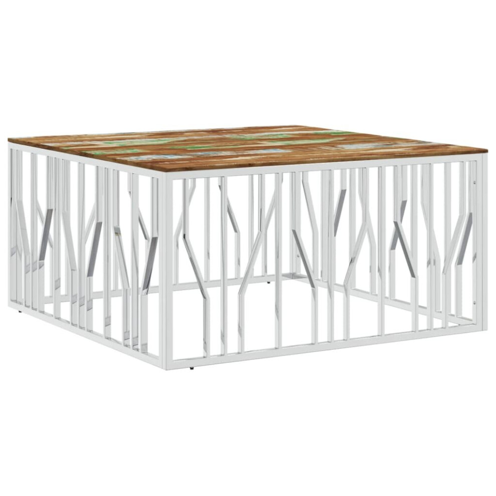 Vidaxl Coffee Table Side Table Silver Stainless Steel And Solid Wood Reclaimed