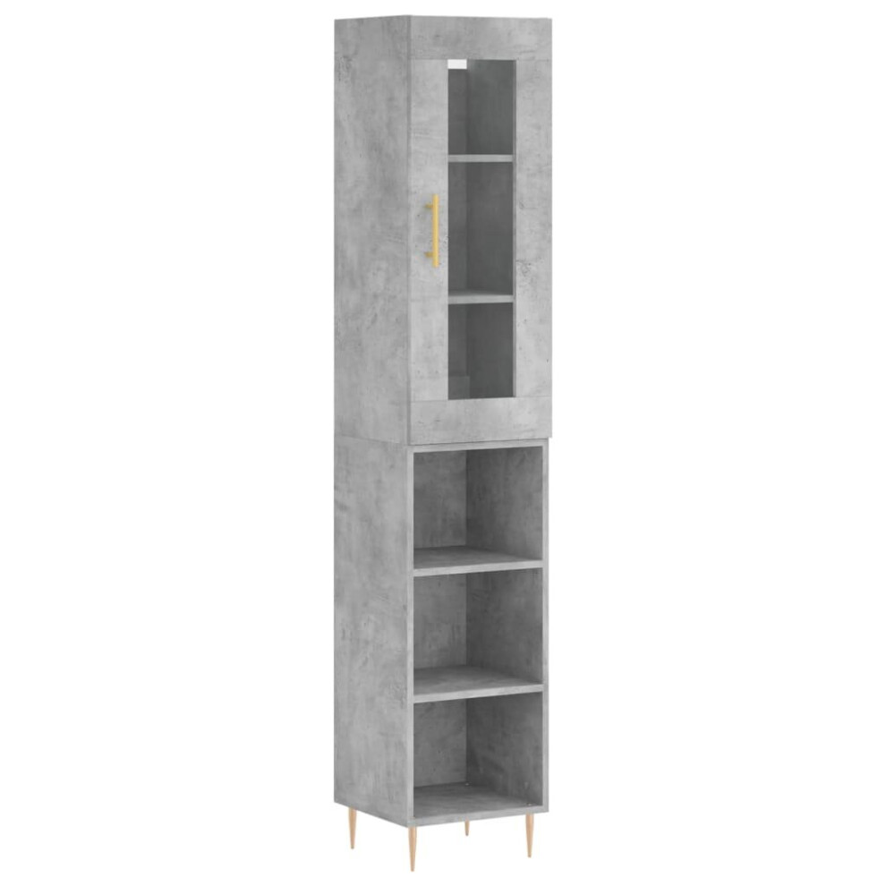 Vidaxl (Concrete 3 Shelves) Highboard Sideboard Cupboard Storage Cabinet Smoked Oak Engineered Wood Grey