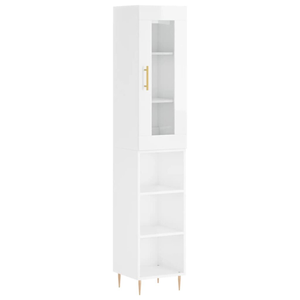 (high gloss white, 3 shelves) vidaXL Highboard Sideboard Cupboard Storage Cabinet Smoked Oak Engineered Wood