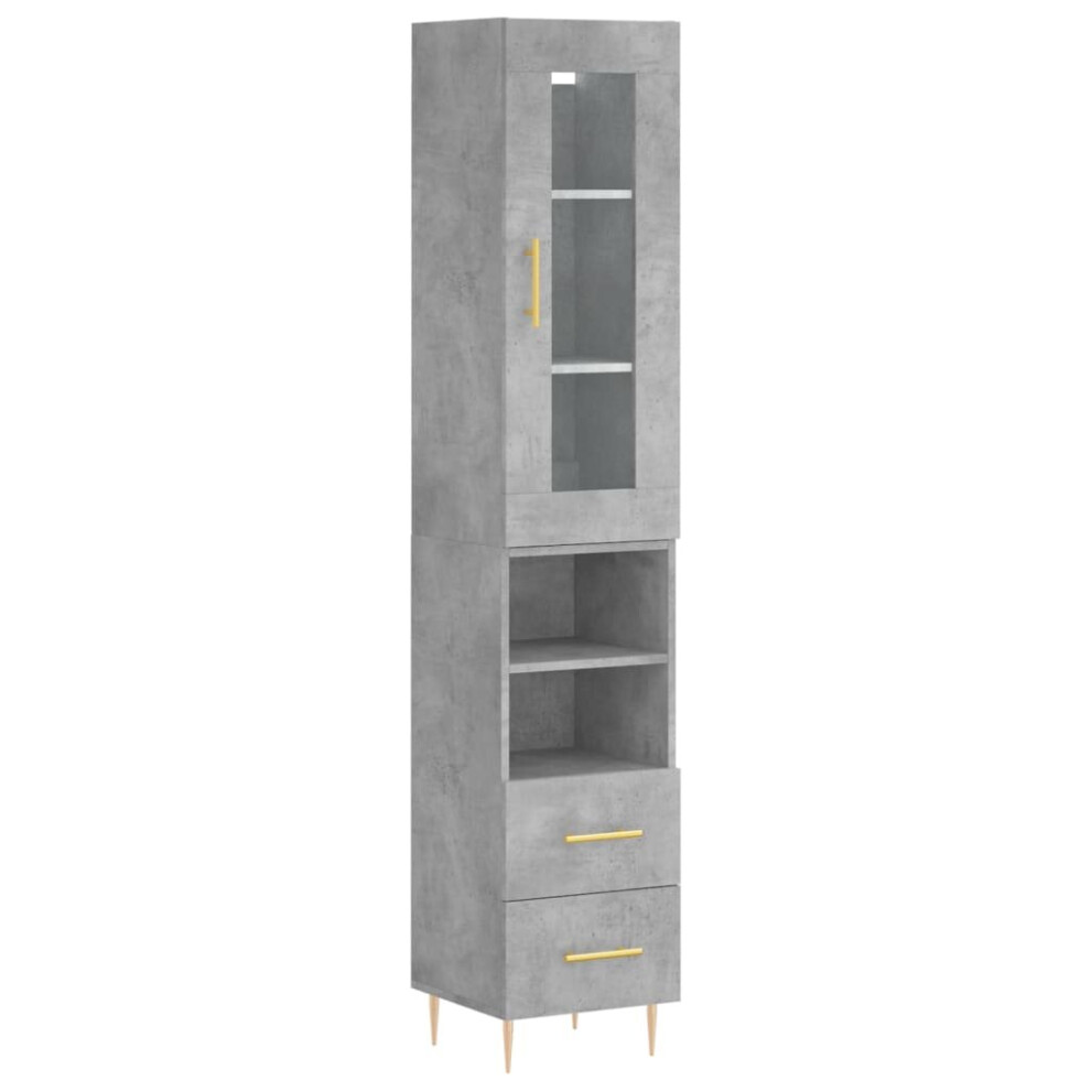 (concrete grey, 2 drawers 2 shelves) vidaXL Highboard Sideboard Cupboard Storage Cabinet Smoked Oak Engineered Wood