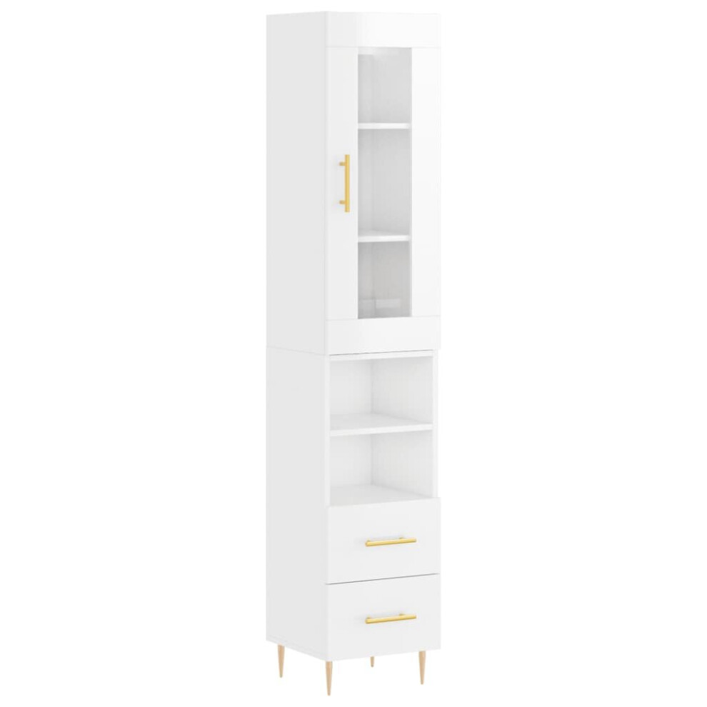 (high gloss white, 2 drawers 2 shelves) vidaXL Highboard Sideboard Cupboard Storage Cabinet Smoked Oak Engineered Wood