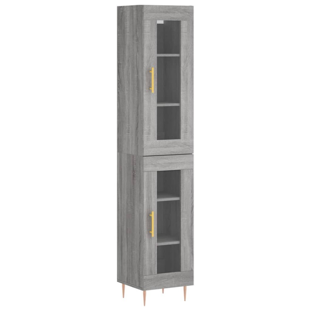 Vidaxl (Grey Sonoma, 1 Glass Door) Highboard Sideboard Cupboard Storage Cabinet Smoked Oak Engineered Wood