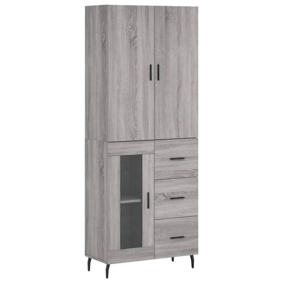 (grey sonoma, 1 glass door 3 drawers) vidaXL Highboard Sideboard Storage Cabinet Side Cabinet White Engineered Wood