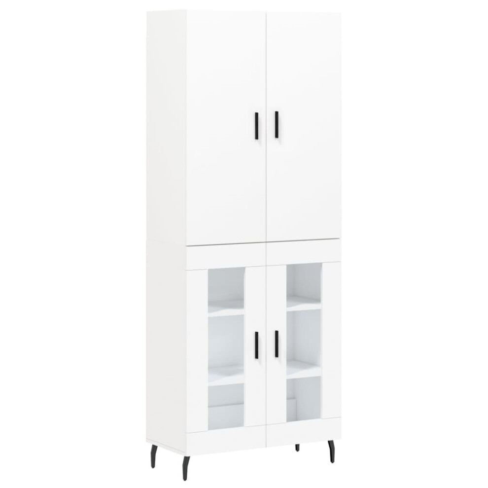 Vidaxl (White, 2 Glass Doors) Highboard Sideboard Storage Cabinet Side Cabinet White Engineered Wood