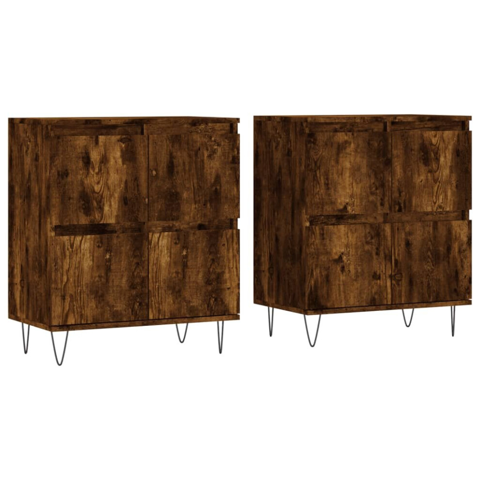 Vidaxl (Smoked Oak, 2 Pcs) Sideboard Storage Cupboard Side Cabinets 2 Pcs Engineered Wood White