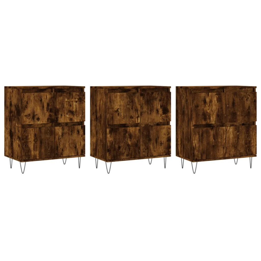 Vidaxl (Smoked Oak, 3 Pcs) Sideboard Storage Cupboard Side Cabinets 2 Pcs White Engineered Wood
