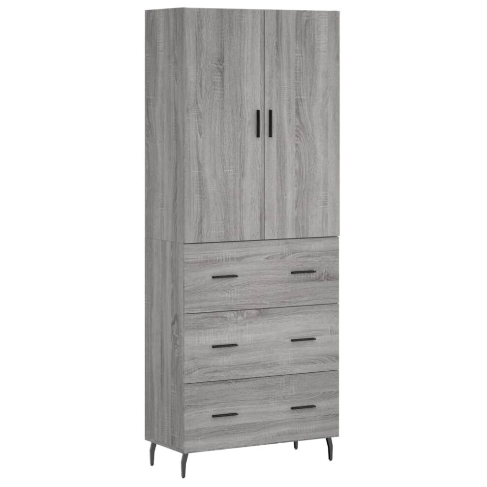 Vidaxl (Grey Sonoma, 3 Drawers) Highboard Sideboard Storage Cabinet Side Cabinet White Engineered Wood