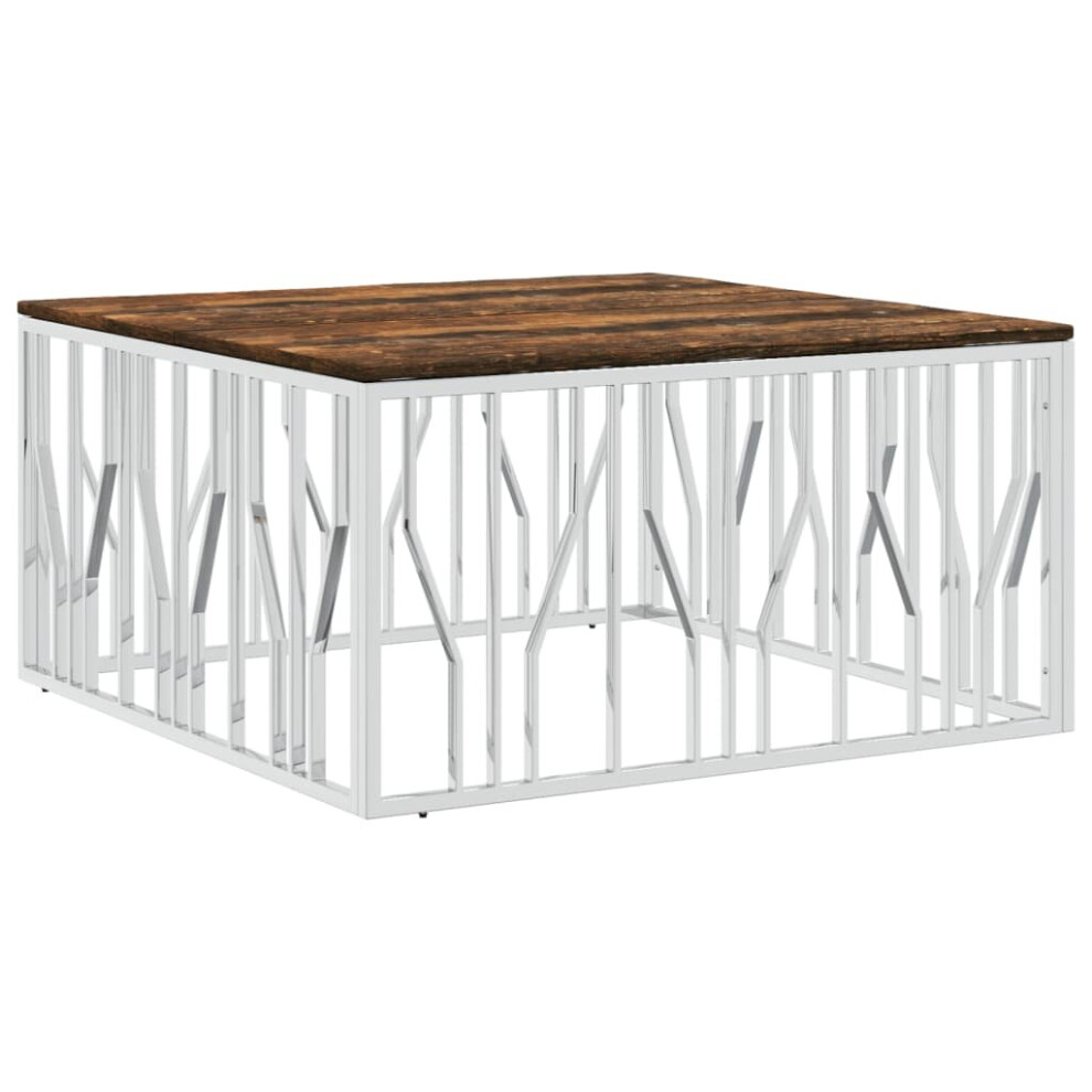 vidaXL Coffee Table Side Table Silver Stainless Steel and Solid Wood Reclaimed