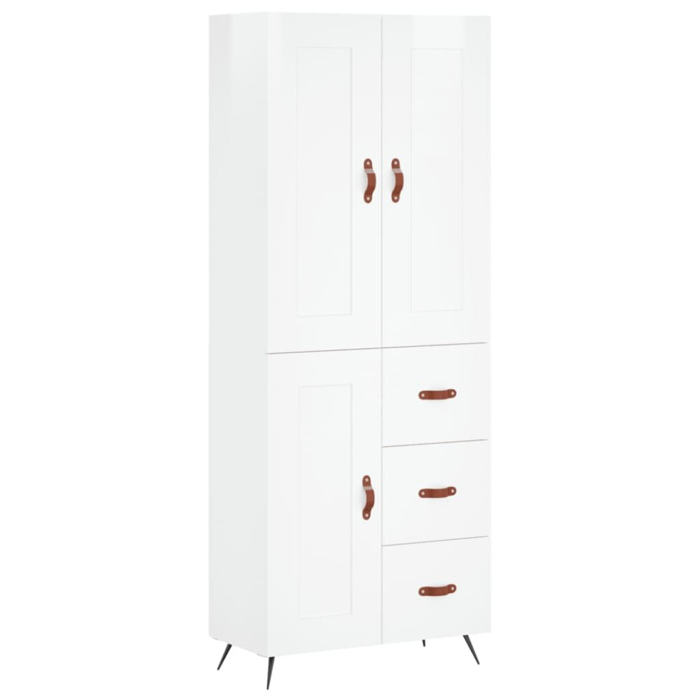 vidaXL Highboard Sideboard Storage Cabinet High Gloss White Engineered Wood