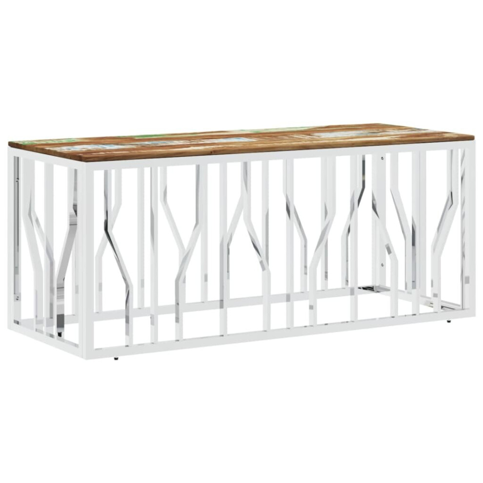 vidaXL Coffee Table Side Table Silver Stainless Steel and Solid Wood Reclaimed