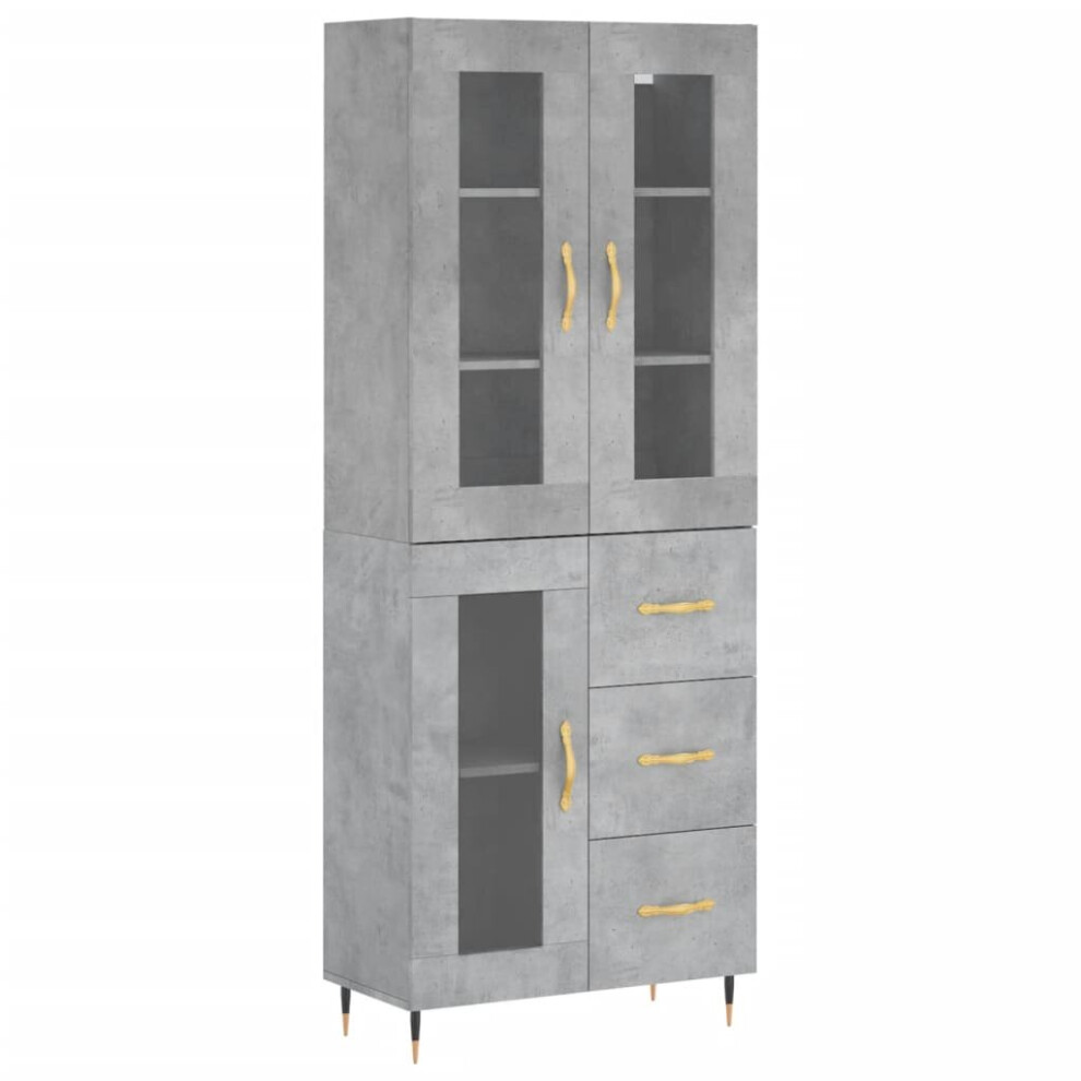 Vidaxl (Concrete 1 Glass Door 3 Drawers) Highboard Sideboard Tall Storage Cabinet Side Cabinet Engineered Wood Grey
