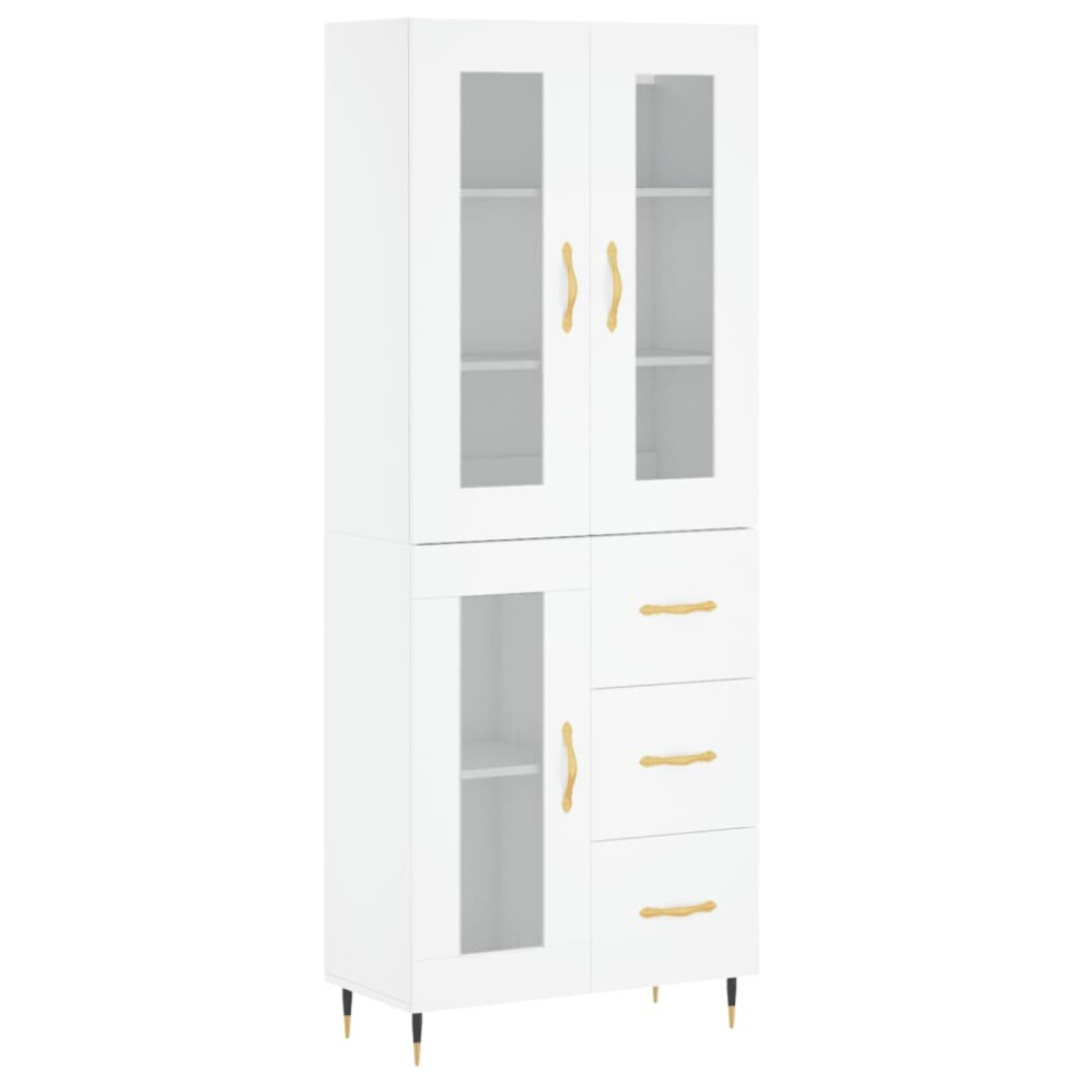 Vidaxl (White, 1 Glass Door 3 Drawers) Highboard Sideboard Tall Storage Cabinet Side Cabinet Engineered Wood