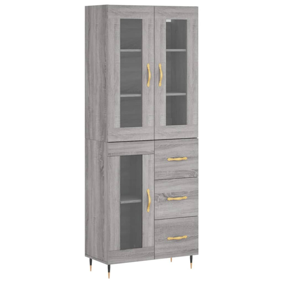 Vidaxl (Grey Sonoma, 1 Glass Door 3 Drawers) Highboard Sideboard Tall Storage Cabinet Side Cabinet Engineered Wood