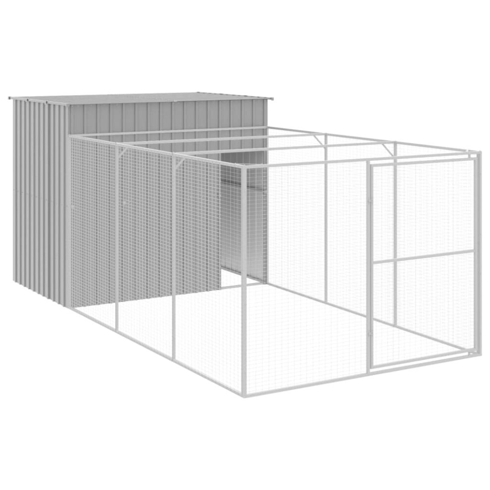 Vidaxl (Light Grey, 214 X 457 X 181 Cm) Dog House Dog Kennel With Run Dog Cage Light Grey Galvanised Steel