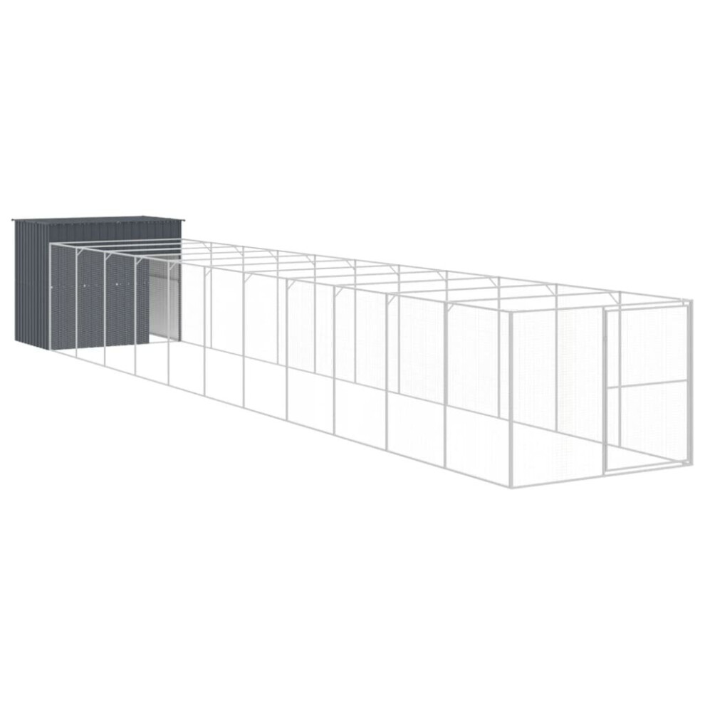 (anthracite, 214 x 1273 x 181 cm) vidaXL Dog House Dog Kennel with Run Dog Cage Light Grey Galvanised Steel