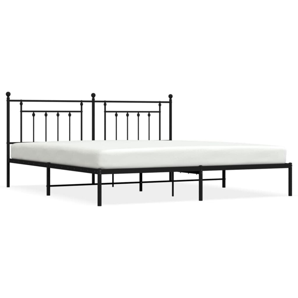 Vidaxl (Black, 200 X 200 Cm/With Headboard) Metal Bed Frame Bedroom Bed Base Bedstead Metal Matress Foundation