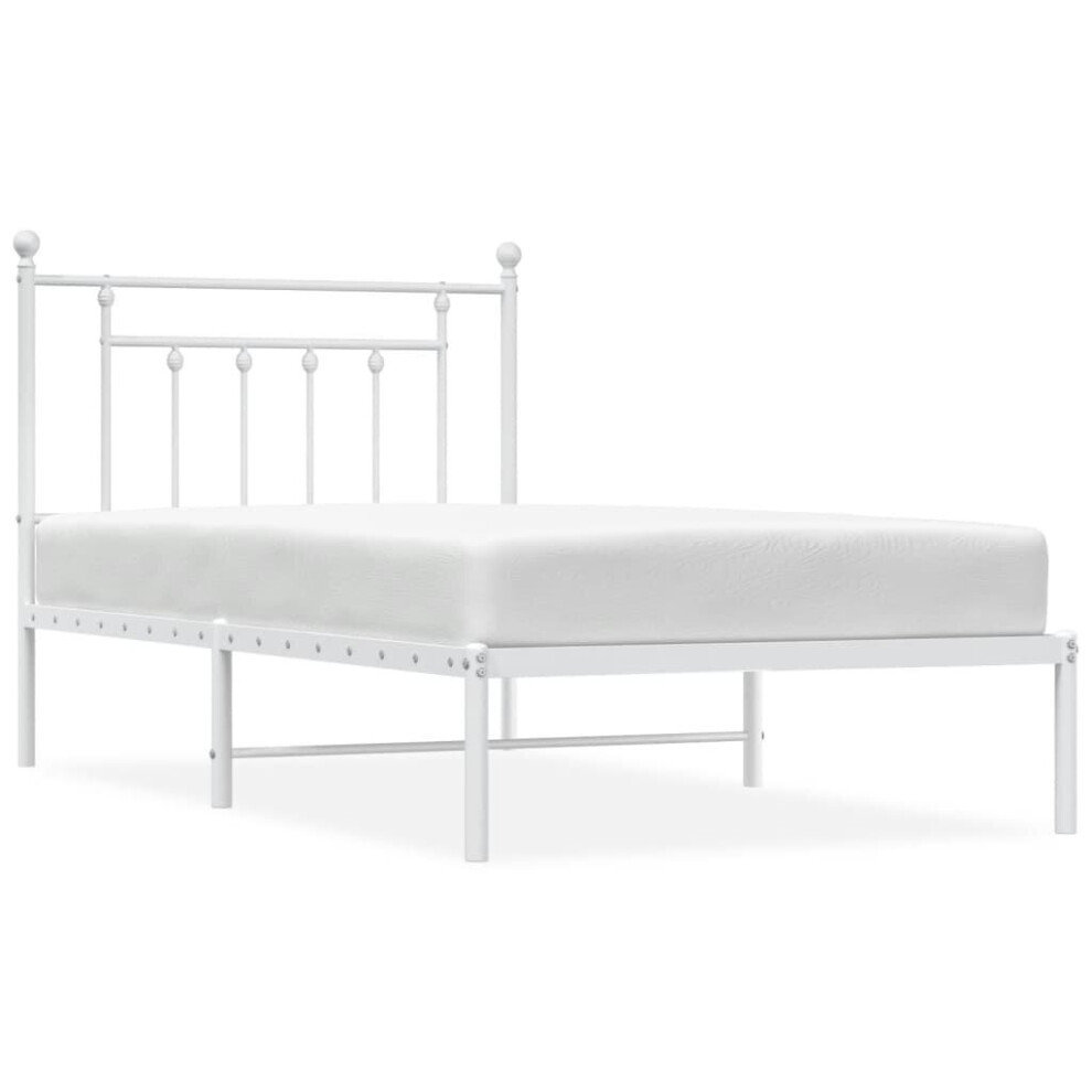 Vidaxl (White, 100 X 190 Cm/With Headboard) Metal Bed Frame Bedroom Bed Base Bedstead Metal Matress Foundation