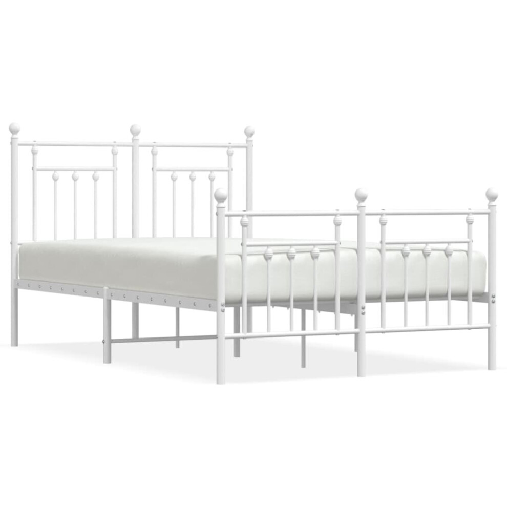 Vidaxl (White, 135 X 190 Cm/With Headboard & Footboard) Metal Bed Frame Bedroom Bed Base Bedstead Metal Matress Foundation