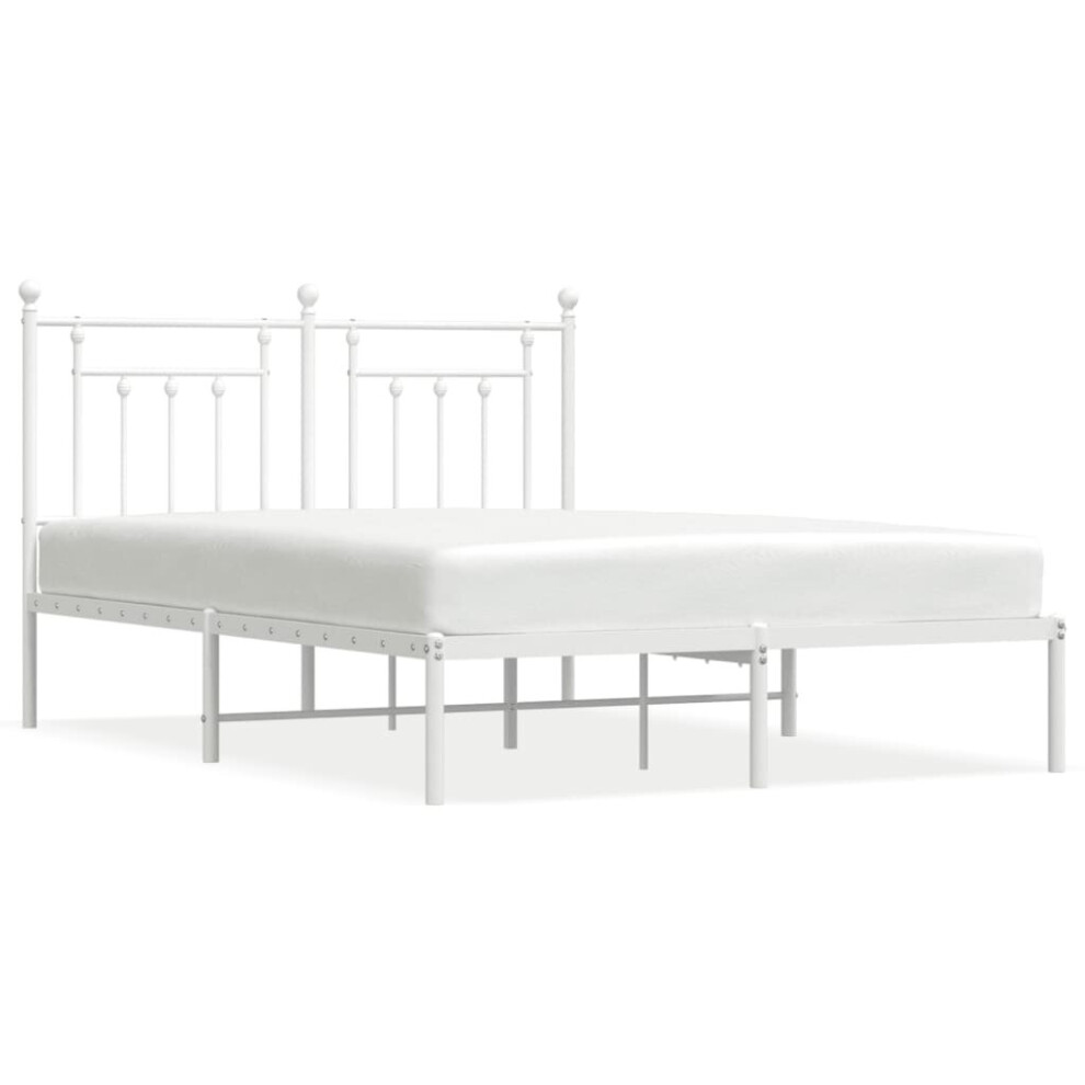 Vidaxl (White, 140 X 190 Cm/With Headboard) Metal Bed Frame Bedroom Bed Base Bedstead Metal Matress Foundation