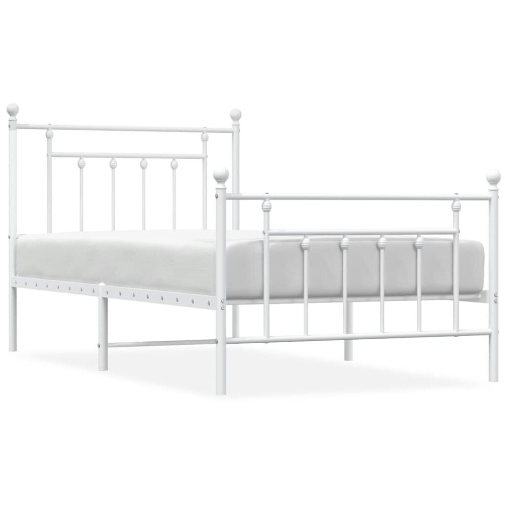 Vidaxl (White, 100 X 190 Cm/With Headboard & Footboard) Metal Bed Frame Bedroom Bed Base Bedstead Metal Matress Foundation