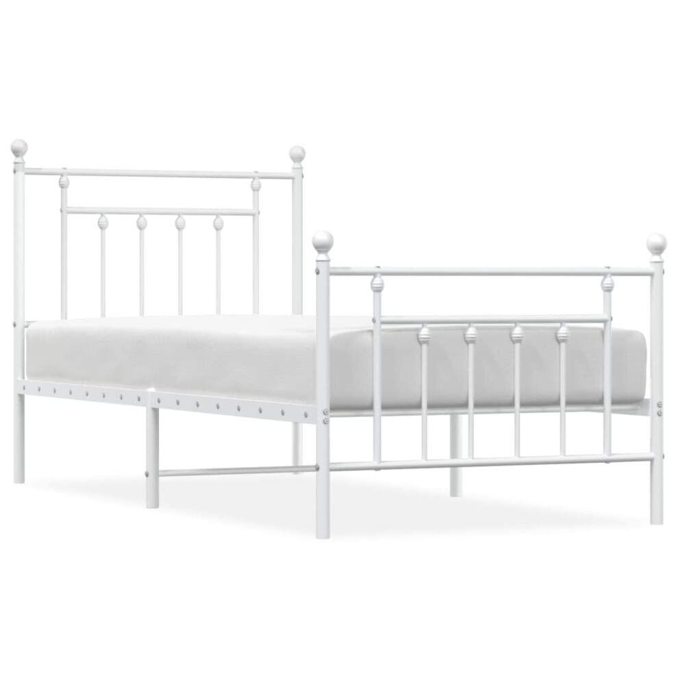 (white, 90 x 190 cm/with headboard & footboard) vidaXL Metal Bed Frame Bedroom Bed Base Bedstead Metal Matress Foundation