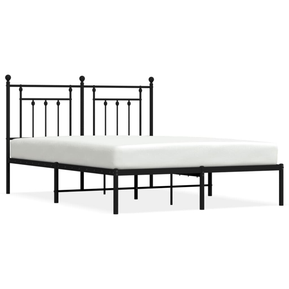 Vidaxl (Black, 140 X 190 Cm/With Headboard) Metal Bed Frame Bedroom Bed Base Bedstead Metal Matress Foundation