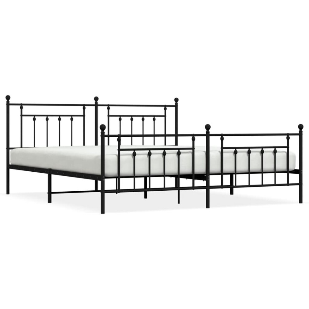 Vidaxl (Black, 200 X 200 Cm/With Headboard & Footboard) Metal Bed Frame Bedroom Bed Base Bedstead Metal Matress Foundation
