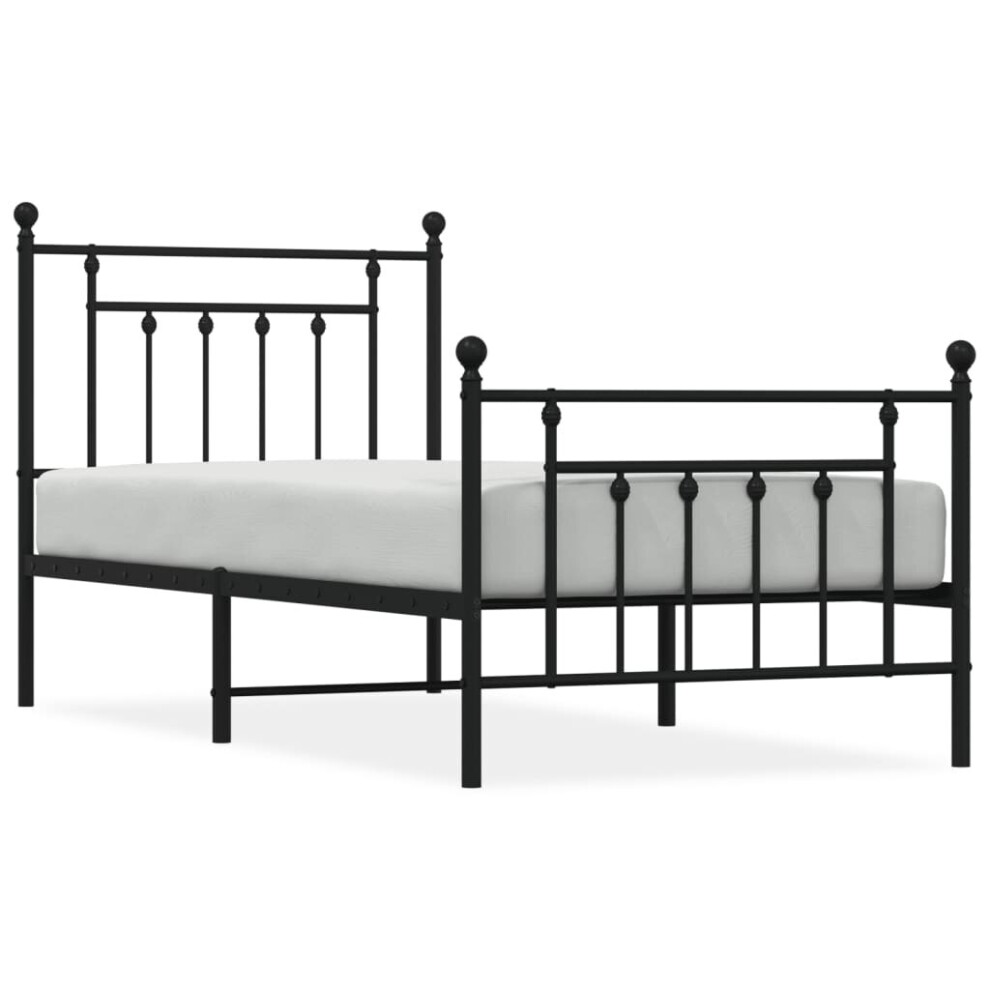 Vidaxl (Black, 90 X 200 Cm/With Headboard & Footboard) Metal Bed Frame Bedroom Bed Base Bedstead Metal Matress Foundation