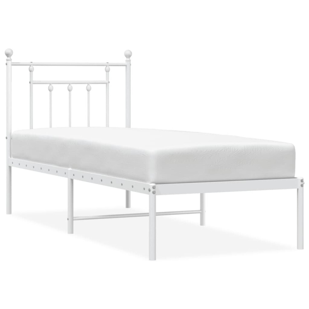 Vidaxl (White, 75 X 190 Cm/With Headboard) Metal Bed Frame Bedroom Bed Base Bedstead Metal Matress Foundation