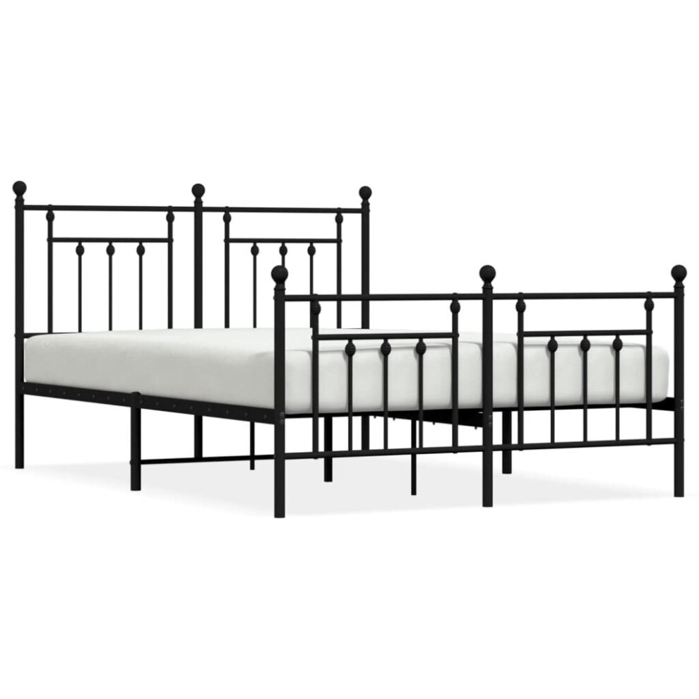 Vidaxl (Black, 140 X 190 Cm/With Headboard & Footboard) Metal Bed Frame Bedroom Bed Base Bedstead Metal Matress Foundation