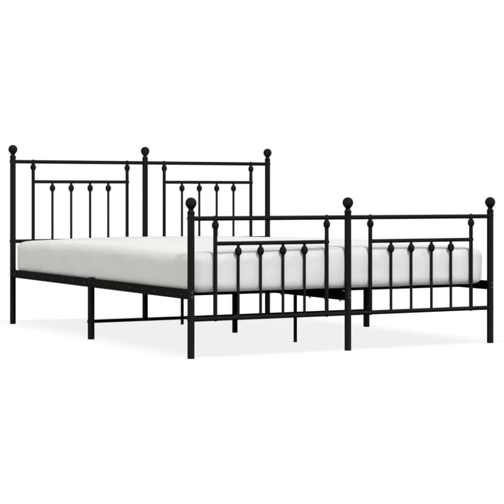 Vidaxl (Black, 180 X 200 Cm/With Headboard & Footboard) Metal Bed Frame Bedroom Bed Base Bedstead Metal Matress Foundation