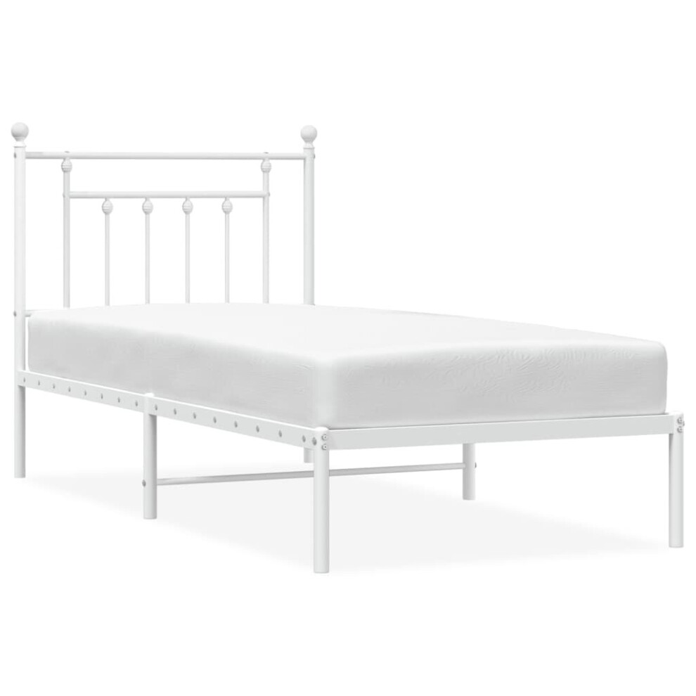 Vidaxl (White, 90 X 190 Cm/With Headboard) Metal Bed Frame Bedroom Bed Base Bedstead Metal Matress Foundation