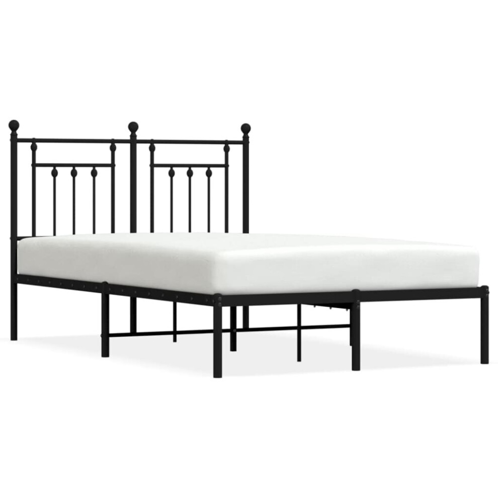 Vidaxl (Black, 120 X 190 Cm/With Headboard) Metal Bed Frame Bedroom Bed Base Bedstead Metal Matress Foundation