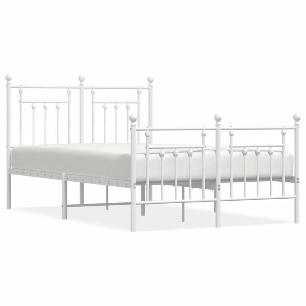 Vidaxl (White, 120 X 200 Cm/With Headboard & Footboard) Metal Bed Frame Bedroom Bed Base Bedstead Metal Matress Foundation
