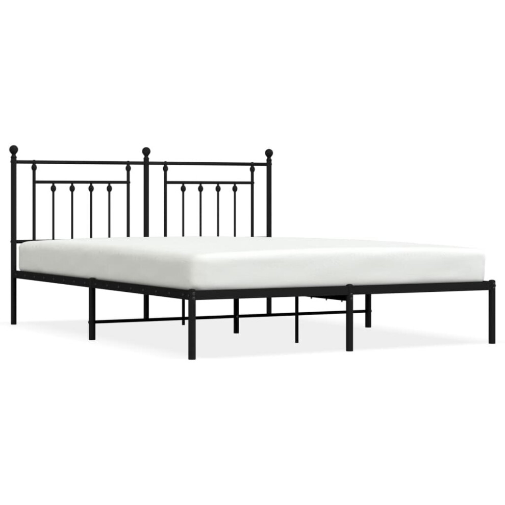 Vidaxl (Black, 160 X 200 Cm/With Headboard) Metal Bed Frame Bedroom Bed Base Bedstead Metal Matress Foundation